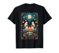 The Reader Bookish Cute Spooky Ghost Reading Book Tarot Card T-Shirt
