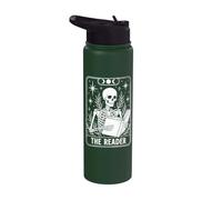 The Reader Skeleton Tarot Card Reading Book Lover Stainless Steel Insulated Water Bottle