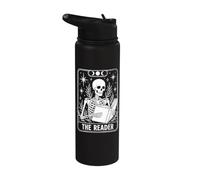 The Reader Skeleton Tarot Card Reading Book Lover Stainless Steel Insulated Water Bottle
