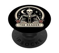 The Reader Tarot Skeleton Gothic Bookish Book Reading Lover PopSockets PopGrip Adhésif