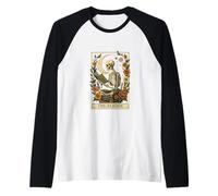 The Reader Tarot Skeleton Moon Floral Book Lover Manche Raglan