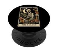 The Reader Tarot Skeleton Moon Floral Book Lover PopSockets PopGrip Adhésif