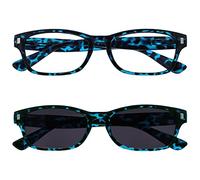 The Reading Glasses Company La Société Lunettes De Lecture Bleu Écaille Lecteurs Avec UV400 Lecteur Soleil Valeur Double Pack Hommes Femmes RS10-3 +2,00