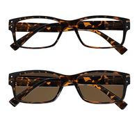The Reading Glasses Company La Société Lunettes De Lecture Hommes Grand Marron Écaille Lecteurs Avec Lecteur Soleil Double Pack Charnières Ressort RS11-2 +2,00