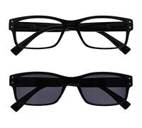 The Reading Glasses Company La Société Lunettes De Lecture Hommes Grand Noir Lecteurs Avec Lecteur Soleil Double Pack Charnières Ressort RS11-1 +2,50