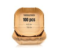 The Real Touch Lot de 100 doublures carrées pour friteuse à air comprimé de 16,3 cm, papier sulfurisé jetable, antiadhésif et résistant à la graisse, compatible avec les friteuses Cosori, Ninja, Tower