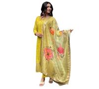 The Red Lion Enterprise Anarkali Salwar Ensemble 3 pièces pour femme, jaune, Small