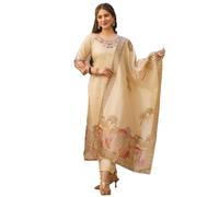 The Red Lion Enterprise Ensemble de costume Salwar brodé pour femme - Ethnique indienne 3 pièces - Pantalon Kurta Dupatta - Vêtement de mariage ou de fête, crème, X-Large