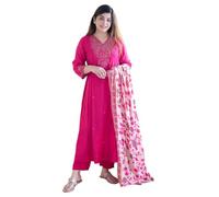 The Red Lion Enterprise Ensemble de pantalons Kurti et dupatta ethniques indiens brodés pour femmes pour les événements spéciaux, rose, Medium