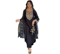 The Red Lion Enterprise Ensemble kurta pour femmes avec dupatta brodée Gajri pour festivals, mariages, vêtements ethniques indiens prêts à porter, noir, Medium