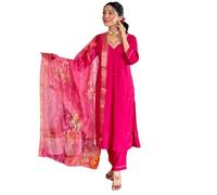 The Red Lion Enterprise Salwar Ensemble 3 pièces pour femme Kurti Alia Cut avec Dupatta, robe brodée, Rose 1, L