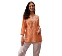 The Red Lion Enterprise Tunique indienne brodée à la main Chikankari pour femme, Orange 00, Medium