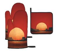 The Red Sun in The Desert Lot de 3 maniques épaisses et durables anti-brûlure et isolation thermique pour couvercle de cuisine, four à micro-ondes