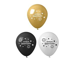 THE REPLICANT Accessoire de Fête/Pack de 8 Ballons Joyeux Anniversaire / 3 Couleurs différentes : Noir, Blanc, Doré