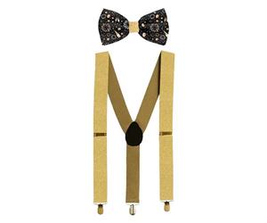 THE REPLICANT Fêtes et Evènements/Lot Noeud Papillon+Bretelles festives/Couleurs : Noir et Doré
