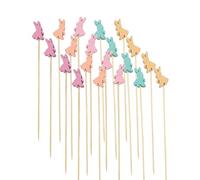 THE REPLICANT Lot de 20 Pics Cocktail Lapin de Pâques en Bois 12cm / Toppers Cupcake Pastel Multicolores/Décoration Gâteau, Buffet, Anniversaire Printemps et Chasse aux Œufs/Pics Décoratifs Apéritif