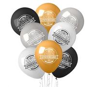 THE REPLICANT Pack de 8 Ballons Joyeux Anniversaire / 4 Couleurs différentes : Noir, Blanc, Doré, Gris