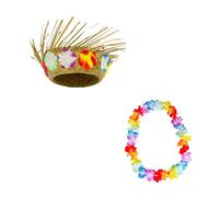 THE REPLICANT Pack Hawaïen Chapeau de Paille et Collier à Fleurs en Tissu
