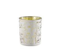 THE REPLICANT Photophore Blanc et Doré en Verre avec Motif Visages - Dimensions : 10 x 8,5 cm