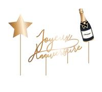 THE REPLICANT Top Gâteau Joyeux Anniversaire / 3 Eléments Dorés