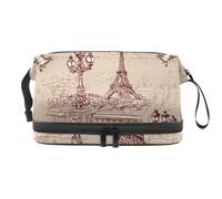 The River Seine Trousse de toilette double couche Notre Dame pour femmes et filles Trousse de toilette de voyage Trousse de maquillage pratique avec compartiment à brosse, multicolore, 27x15x14
