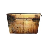 The River Trousse de maquillage en cuir pour femme Grande trousse de maquillage avec fermeture éclair, doré, Taille unique