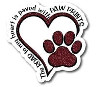 The Road to My Heart is Paved with Paw Prints | Marron pailleté avec empreintes de pattes | Excellente idée cadeau | Lot de 2 autocollants | 12,7 cm | S10521