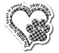 The Road to My Heart is Paved with Paw Prints | Motif de patte de cœur à carreaux | Excellente idée cadeau | Lot de 2 autocollants | 12,7 cm | S10531