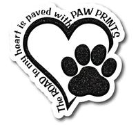 The Road to My Heart is Paved with Paw Prints | Noir pailleté en forme de patte | Excellente idée cadeau | Lot de 2 autocollants | 12,7 cm | S10515