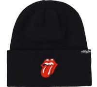 The Rolling Stones Bonnet d'hiver en Tricot avec Logo et Poignets en Caoutchouc, Noir, Taille Unique, Noir, Taille Unique