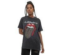 The Rolling Stones T Shirt Leopard Tongue Nouveau Officiel Unisex Noir Acid Wash Size L