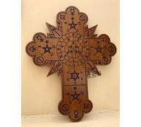 The Rose Cross - Grande croix en chêne // Croix de rose hermétique à suspendre