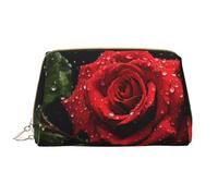 The Rose Under The Rain Trousse de toilette en cuir imperméable avec fermeture éclair pour femme Marron, blanc, Taille unique