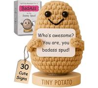 The Sassy Spud - Édition Badass | Jolie pomme de terre tricotée avec 30 messages d'autonomisation interchangeables - Cadeau amusant pour les femmes fortes, les amis, les sœurs, les patrons - Cadeau