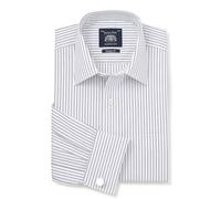 THE SAVILE ROW COMPANY LONDON Chemise habillée à manches longues en popeline de coton pour homme, coupe classique, double manchette, Rayures blanches bleu marine, 15.5 Neck / 34 Sleeve