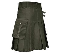 The Scotland Kilt Company Kilt Kilt utilitaire pour homme Style punk gothique avec poches - Décontracté, sangle réglable, léger, taille haute, confortable, Vert, M