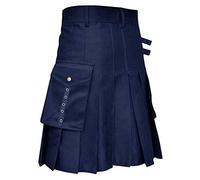 The Scotland Kilt Company Kilt Kilt utilitaire pour homme Style punk gothique avec poches - Décontracté, sangle réglable, léger, taille haute, confortable, bleu marine, M