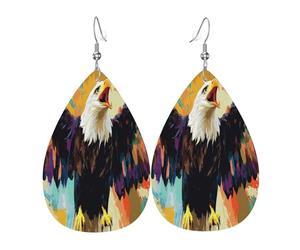 The Screaming Eagle Flying Boucles d'oreilles en cuir en forme de larme pour femme - Boucles d'oreilles pendantes légères en PVC avec crochets en argent 925, imprimés double face | Cadeau