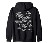 The Sea is Calling Beach Ocean Hibiscus Vacation Line Art Sweat à Capuche