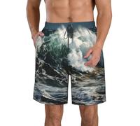 The Sea Waves Short de bain pour homme à séchage rapide avec poches et cordon de serrage, blanc, Large