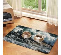 The Sea Waves Tapis de nourriture pour chien, tapis d'alimentation absorbant pour gamelles d'eau et de nourriture - Tapis de placement antidérapant pour sols - Imperméable - Séchage rapide - Pour
