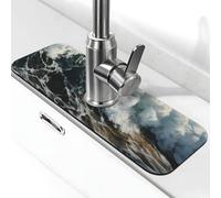 The Sea Waves Tapis de robinet pour évier de cuisine, 14 x 38 cm, diatomite à séchage rapide, plateau d'évier super absorbant, poignée de robinet, attrape-gouttes pour cuisine