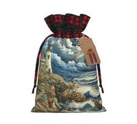 The Seaside Lighthouse Print Christmas Drawstring Gift Bags Gift Pouch Candy Pouch Fun Wedding Bags 30*21cm