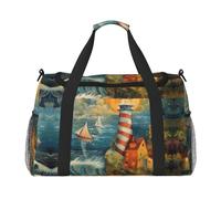 The Seaside Lighthouse Sac de sport imprimé sac de voyage pour les compagnies aériennes, sacs de week-end pour femmes, sac fourre-tout de sport