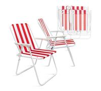 THE SECRET HOME Lot de 1, 2, 4 et 6 chaises de plage pliables en métal et polyester - Siège idéal pour plage, jardin, terrasse (6, rouge/blanc)