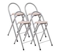 THE SECRET HOME - Lot de 4 tabourets pliants avec dossier - Chaises pliantes en métal et bois - Décoration pour la maison - Idéal pour la cuisine (Hauteur 80 cm x Longueur 40 cm - Argenté)