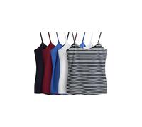 THE SET - Débardeur Femme en Coton à Fines Bretelles - Noir et Blanc (Lot de 5) Navy/Red/White/Blue/Stripe S