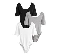 THE SET Femme Body côtelés à encolure dégagée, lot de 3 Noir/Gris/Blanc S