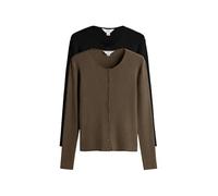 THE SET Femme Cardigan en Maille côtelée, Lot de 2 Noir/Marron M