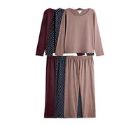 THE SET Femme Ensemble Pyjama en Jersey à Manches Longues, Lot de 3 Berry Red/Pink/Navy Blue Spot S